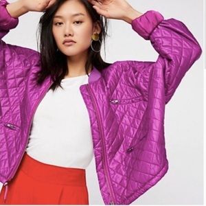 Free People Easy Quilted Bomber Puff Dolman Oversized Zip Jacket Sz S